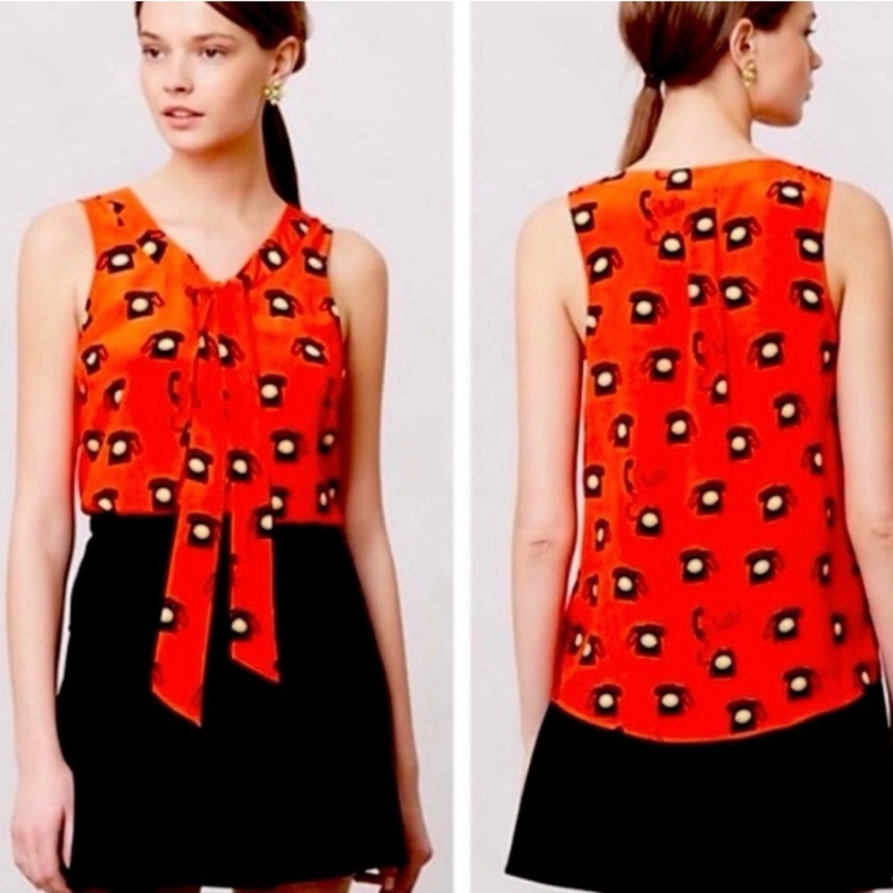 Anthropologie Maeve “Ring True Shell” Print Tank Top 100% Silk